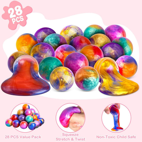 28 Pack Set SURCVIO Valentines Day Gifts for Kids, Galaxy Slime with Greeting Card Box Stress Relief Fidget Toy