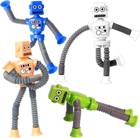 4PCS Telescopic Robot Suction Cup Toy, Shape Changing Tube Fidget Toys, Travel Gift for Kids