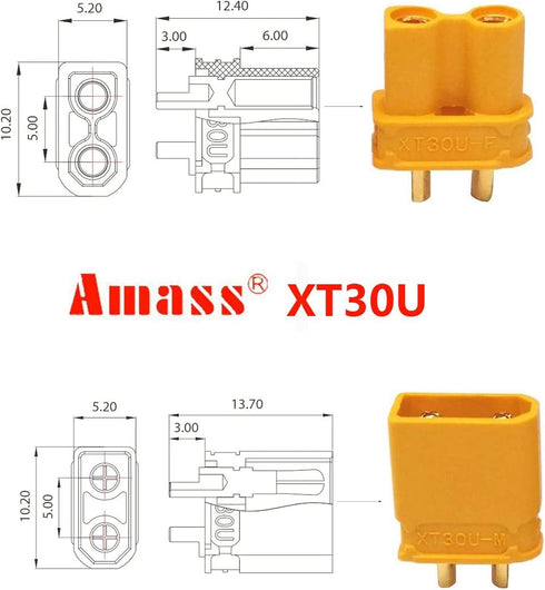 10Pairs Amass XT30 Connector Male Female XT30U Bullet Plug Heat Shrink for Battery ESC Charger Lead