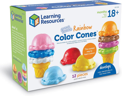 Learning Resources Smart Snacks Rainbow Color Cones - Ice Cream Toy Scoop, Sensory Play Food, Fine Motor for Toddlers