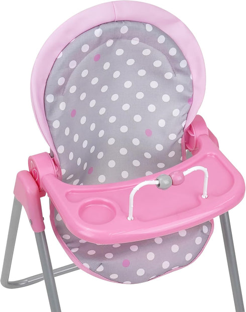 509 21", 3+ Crew: Cotton Candy Pink: Foodie Doll Highchair - Pink, Grey, Polka Dot - for Dolls Up to Sturdy, Kids