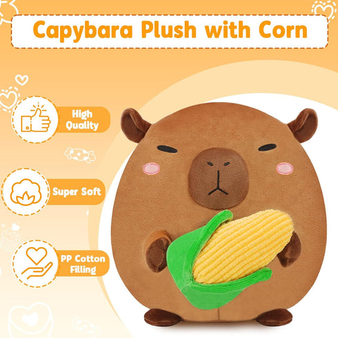 10 inch) BRICHOEE Capybara Plush Toy, Cute Capybara Stuffed Animal Holding Corn, Soft Capybara Plushie Gifts for Girls
