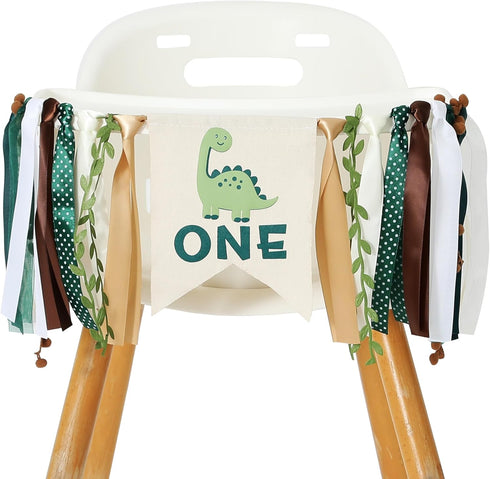 Tenshun 1st Dinosaur Birthday High Chair Banner - Baby Boy First Highchair Banner for Party Supplies, Dinosaur Themed