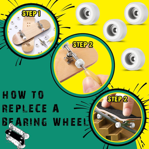 Zhehao 8 Pcs Fingerboard Bearing Wheels, Standard Tool with CNC Lathed Bearing and Nut Driver for Finger Skateboard