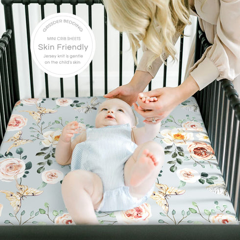GRSSDER Stretchy Ultra Soft Jersey Knit Fitted Pack n Play Sheets Set, 2 Pack, Watercolor Flowers