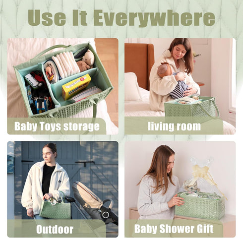 MOMINSIDE Baby Diaper Caddy Organizer,Nursery Storage Bin Basket for Changing Table Car, Portable Diaper Storage