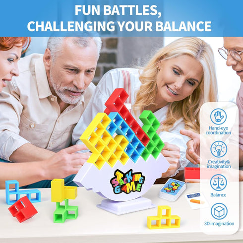 Stack Attack Game - 48PCS Tetra Board Tower Games for Adults & Kids, 2 Players Balance Stacking Toy