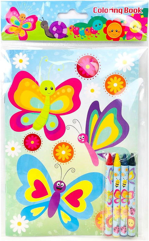 12 48 TINYMILLS Butterfly Spring Insect Coloring Books with Crayons Party Favors with Coloring Books and Crayons