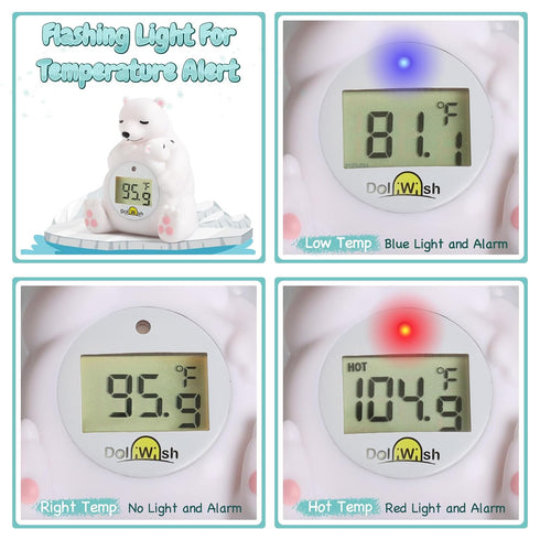 DoliWish Baby Bath Thermometer for Infants,Cute Polar Bear Digital Bath Thermometer for Baby,Room&Water Temperature Toy