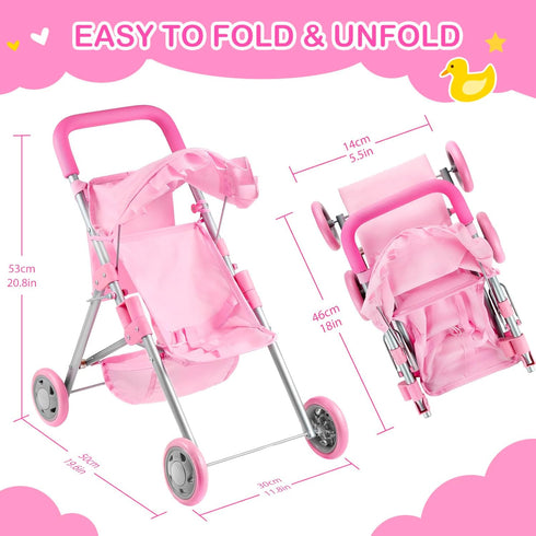 3+, GAGAKU Baby Doll Stroller for Toddlers, Foldable Toy Stroller with Storage Basket and Bag, Diapers - Reborn Doll