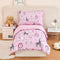 URBONUR 4-Piece Toddler Bedding Set - Ultra Soft Cartoon Pink Zoo Animals