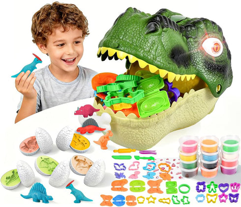 Dinosaur Toys Kids Dough Playset, 55PCS Dino Toys Kit with Molds &