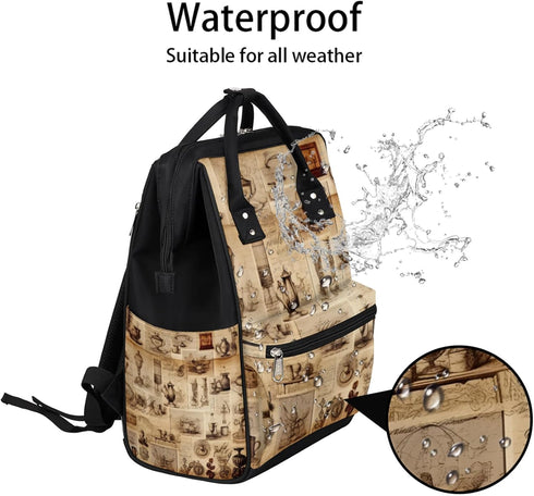Hsnar Backpack Vintage Tableware Waterproof Diaper Bag Large Capacity Baby Bag with Stroller Straps, Multi-Pocket