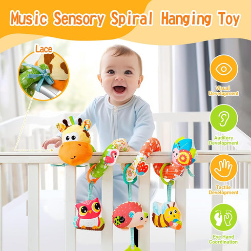 0-3-6-9-12 Tummy Jollybaby Crib Stroller Car Seat Toys for Baby Months, Time Hanging Sensory Toys for Newborn