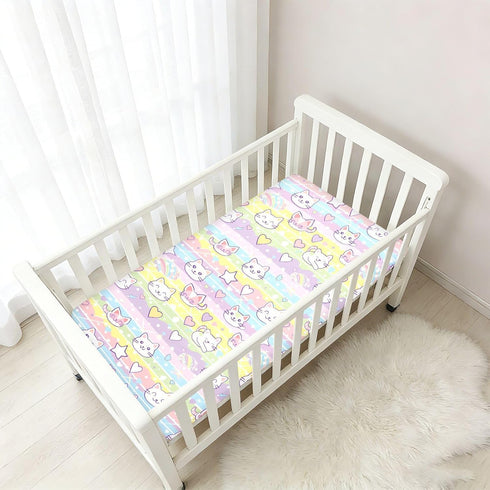 miaozhen 1 Pack 52x28 Cotton Baby Crib Sheets Comfy Breathable Cats Cartoon Children Crib Sheet for Nursery Decor cuna
