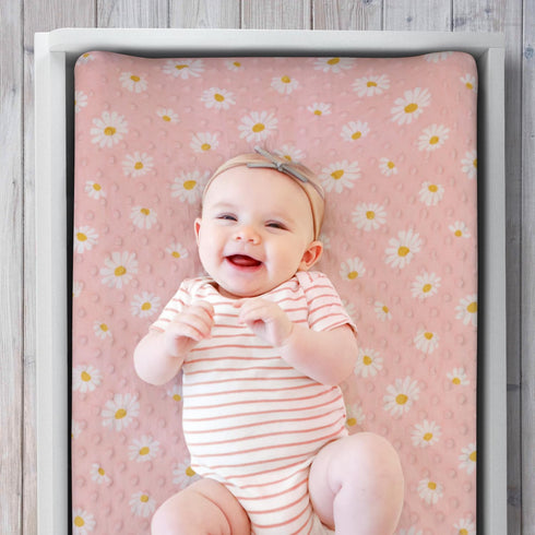 The Peanutshell Baby Changing Pad Covers Girl, Minky Changing Table Sheets for Girls, Pink Floral Nursery Decor, Boho