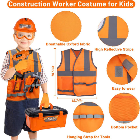 Set,MAGIC4U 50PCS Set 12 3-8 Kids Tool Toddler Tool with Electronic Toy Drill,Tape Measure Tool Equipements,Pretend