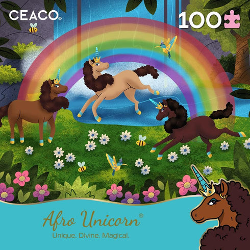 Ceaco - April Showers - Afro Unicorn - Unicorn Magic - 100 Piece Jigsaw Puzzle