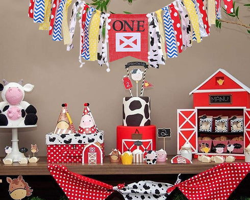 1st WAOUH Farm High Chair Banner - Birthday Party Theme Decoration, Fabric Garland Cake Smash Photo Prop, Souvenir