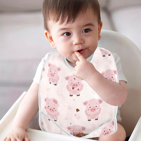IHCVHQX 1 Pack Baby Feeding Bibs with Adjustable Snaps Cute Pig Infant Teething Drooling Bib for Toddler Girls Boys