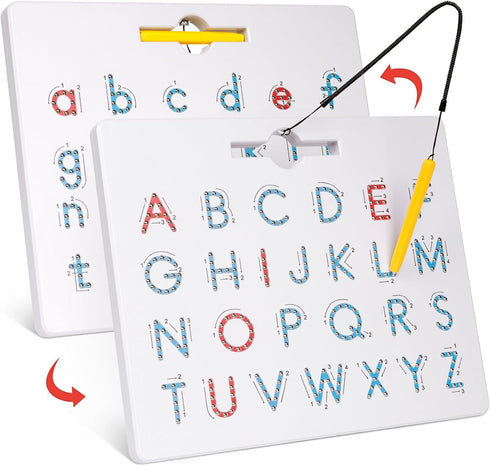 GAMENOTE Double Sided Magnetic Letter Board - 2 in 1 Alphabet Magnets Tracing Board for Toddlers, ABC Learning