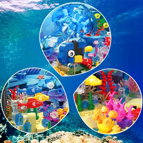 HOGOKIDS Fish Tank Building Set - 725PCS Movable Aquarium Toys with LED Light for Kids Age 8-14