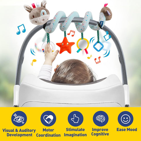 Baby Car Seat Toys Activity Stroller Toy - Spiral Hanging Plush Toys for Boys Girls 0-12 Months