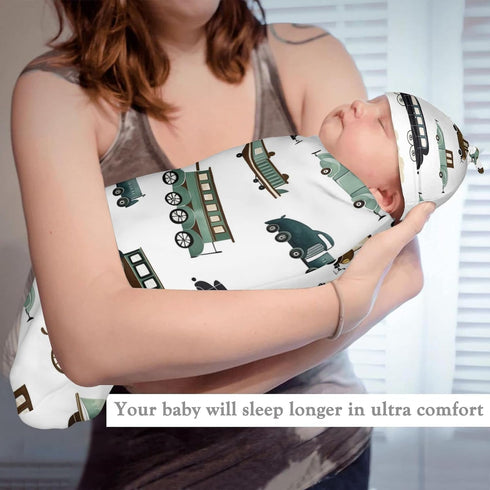 YallLocoMo Seamless Sets Custom Newborn Swaddle Blankets Hat Car Soft Baby Receiving Blanket Swaddle Sack for Baby
