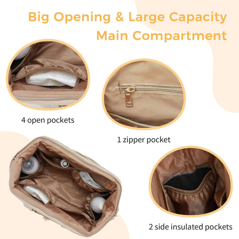 LUKJOJO Asha Diaper Bag Tote For Daily Use, Travel Shoulder Diaper Bag With Long Strap (Beige)