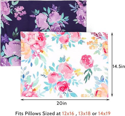 2 Pack, 13"x 18" 14"x19", 100% Toddler Pillowcase Purple Flower Kids Pillow Cover for Sleeping, Fit Sized Or Silky Soft