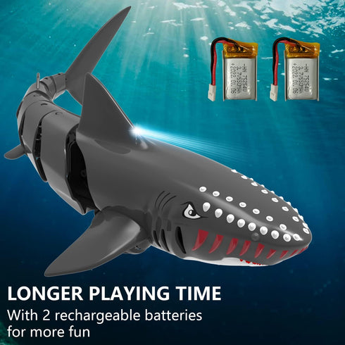 VOLANTEXRC RC Shark Toys, 2.4Ghz 1:18 Scale Remote Control Shark Swimming Pool Toy with 2 Batteries (Gray)