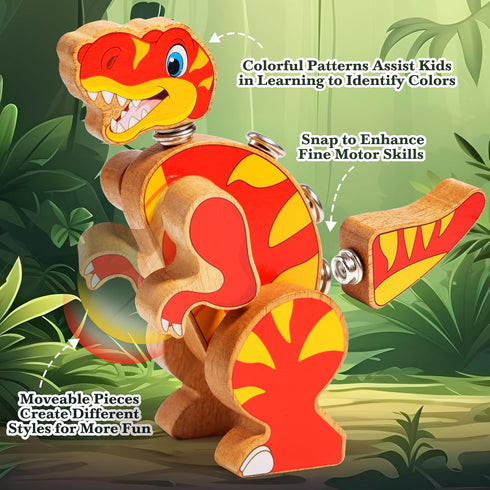 HUZU 3-5, 5-8, Dinosaur Building Blocks, Wooden Dino Snap Blocks, Snap Dinosaur Toys for Kids Fine Motor Skills STEM