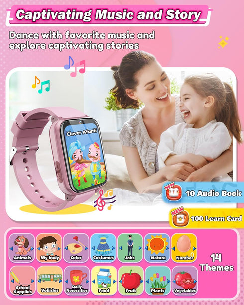 Kids Smart Watches for Girls Age 6-8 - HD Touchscreen, Dual Cameras, 26 Games, Birthday Gifts for Ages 5-9