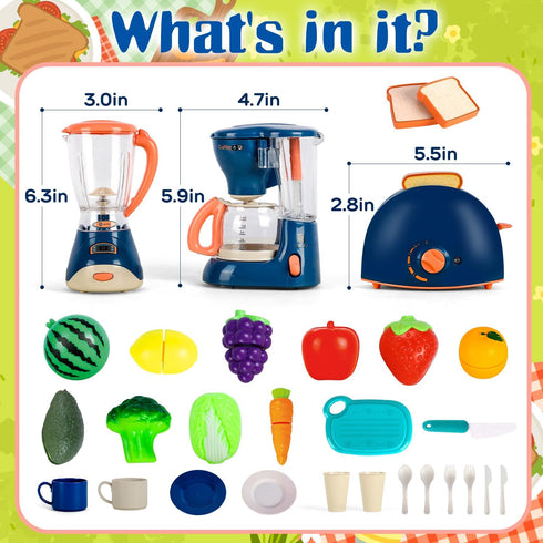 TOY Life Kids Blender, Coffee Maker, Toaster, Toy Kitchen,Play Kitchen Appliances Kids with Light and Sound, Play