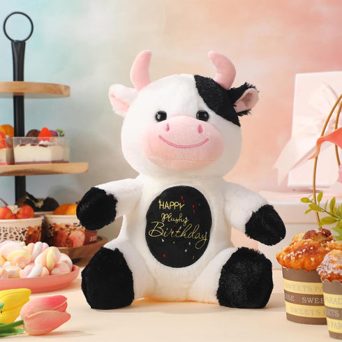 9.8" Happy Birthday Cow Plush Toys Cute Soft Cow Stuffed Animal Gifts for Boys Girls