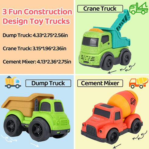 2 3 3 1 2-4, Toddler Cars Toys for Year Old Boy, in Dump Truck Mixer Cement and Crane Toys for Baby Boy Girls, BPA