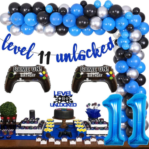 Video Game 11th Birthday Decorations for Boys, Level Up 11 Birthday Supplies, Unlocked Cake Topper Banner