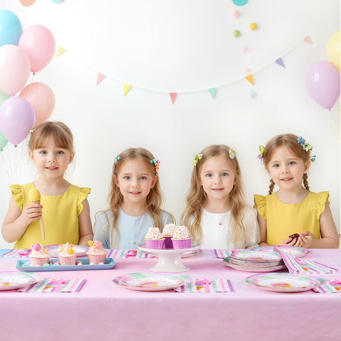 200 Summer 50 WERNNSAI Ice Cream Party Decorations - PCS Ice Cream Plates Napkins Forks Pink Sweet Themed Birthday