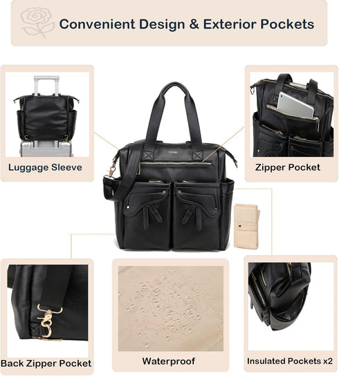 Yomiky Backpack, Leather Diaper Bag Diaper Bag Tote Travel Tote Bags with Large Capacity and Multiple Pockets