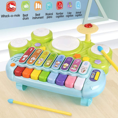 Fisca 3 in 1 Musical Instruments Toys - Electronic Piano Keyboard Xylophone Drum Set for Baby & Toddler