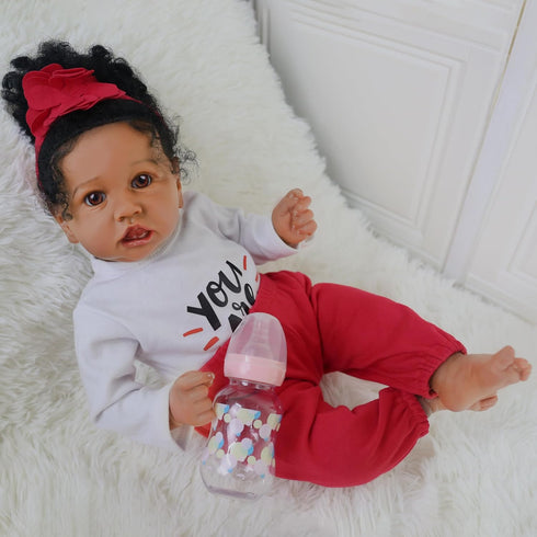 Black Reborn Baby Doll Girl, 20 inch African American Soft Body Doll, Best Gift for Kids Age 3+