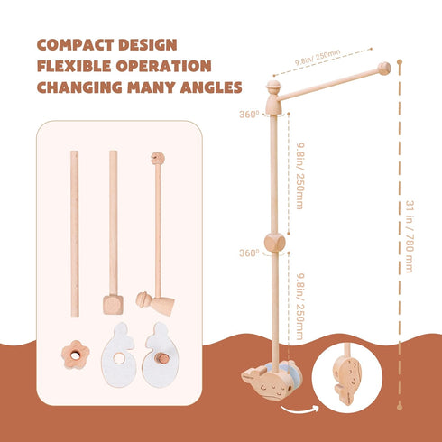 31 Inch, 360 Wooden Baby Crib Mobile Arm, Solid Beech Wood, Rotatable, Whale Design, Adjustable, Anti-Slip, Mobile