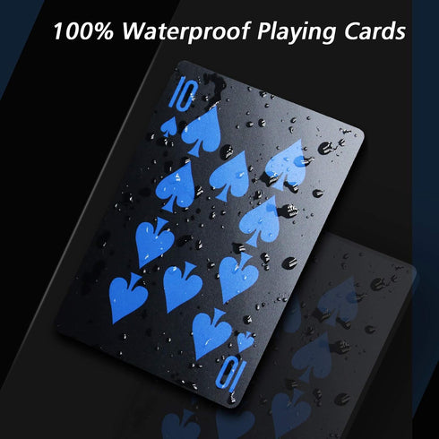 INTEGEAR 2 Decks Plastic Playing Cards - Premium Waterproof Black Playing Poker Cards for Adults