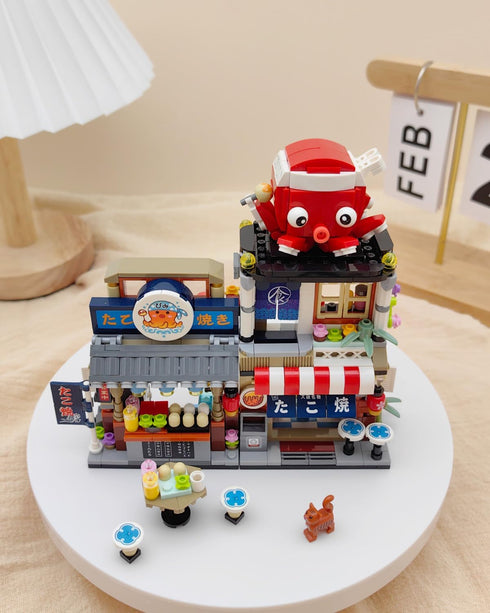 Set 722 (1218) Japanese City Street View Takoyaki Shop, MOC Creative Mini Building Blocks House pcs, Simulation