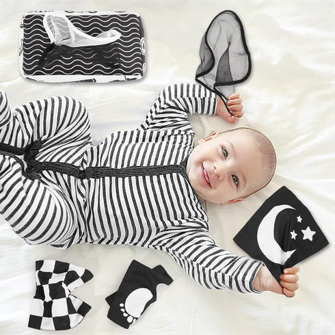 High Contrast Baby Tissue Box Toy, Montessori Black and White Sensory Toy for Newborns, 3 Months+