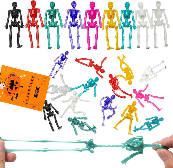 JOICEE 24PCS Halloween Stretchy Skeleton Toys, Assorted Color Stretchy Skull Squishy Toys