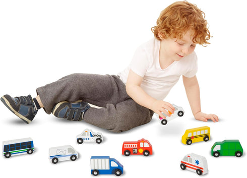 Melissa & Doug Town Vehicles Set in Wooden Tray - 9 Pcs