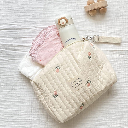 Baby Stroller Storage Bag, Diaper Organizer Pouches, Embroidered Mommy Bag for Outdoor Infant Carriages