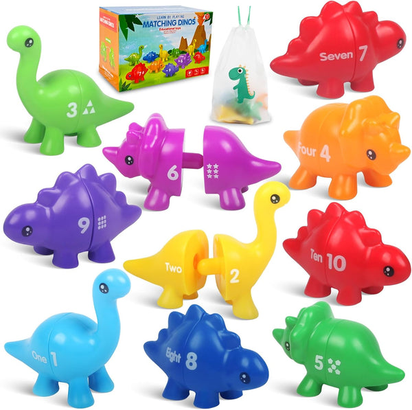 10 Pcs Numbers Matching Game, 123 Counting Dinosaur Toy Montessori Learning for Toddlers Ages 1-5 Years