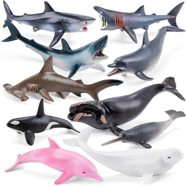 10PCS 5-6" Sea Animal Toys for Toddlers, Bath Ocean Animal Whale Shark